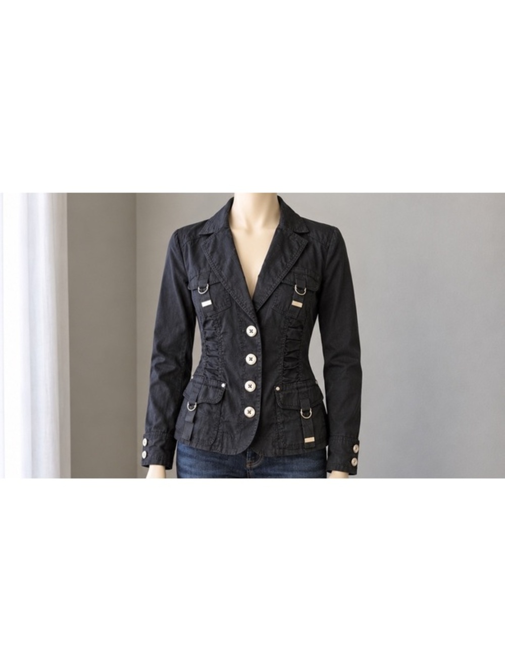 DB Established 1962 Women’s M Black Utility Blazer Jacket Cargo Pockets Stretch